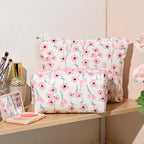 SOIDRAM 2 Pieces Flower Makeup Bag Large Floral Cosmetic Bag Capacity Canvas Mix Travel Toiletry Bag Organizer Cute Makeup Brushes Aesthetic Accessories Storage Bag for Women, Flower Mix Pink - Image 5