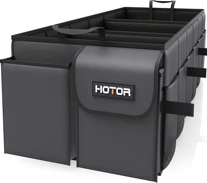 HOTOR Trunk Organizer - Foldable Car Organizer for SUVs & Sedans Storage | Sturdy Car Organization for Men & Women, Car Accessories, Tools, Sundries, Black, 3 Compartments, 35.4" x 14.2" x 10.6" by HOTOR