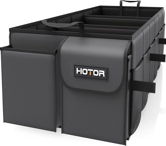 HOTOR Trunk Organizer - Foldable Car Organizer for SUVs & Sedans Storage | Sturdy Car Organization for Men & Women, Car Accessories, Tools, Sundries, Black, 3 Compartments, 35.4" x 14.2" x 10.6" by HOTOR