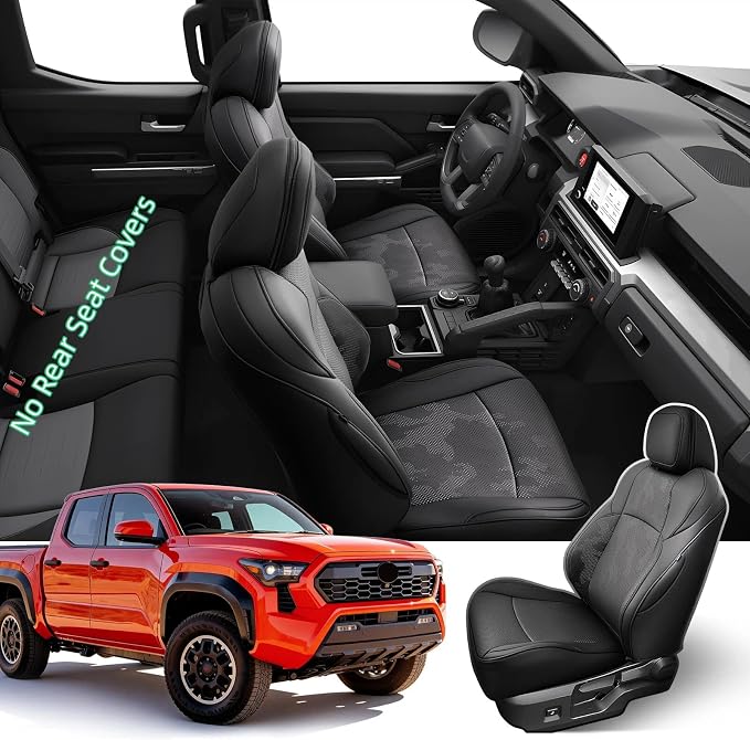 DiffCar® Seat Covers for Toyota Tacoma 2026 2025 2024 Double Cab(Gas Only), Front Seat & Console Covers Only, Faux Nappa Leather Custom Fit Car Protectors Accessories for Tacoma 4th Gen, Black Camo - Image 2