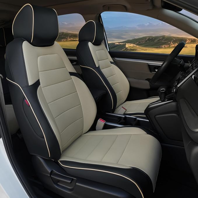 Lolcar CRV Seat Covers Custom Fit for Honda CRV 2017 2018 2019 2020 2021 2022,Leather Car Seat Cover Full Set for Trucks SUV,Waterproof Car Seat Cushion,Faux Leather (Black/Beige) by LOLCAR