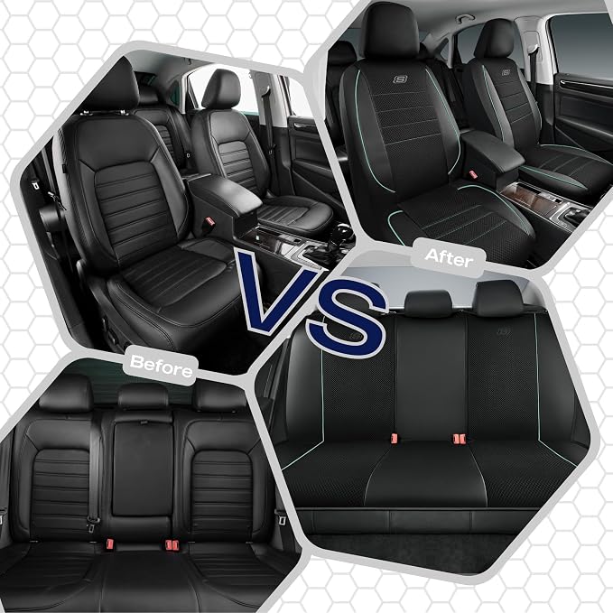 Skechers Air-Cooled Memory Foam Seat Cover,Mesh Thick Car Seat Covers,Piping Leather Car Seat Cover,Airbag Compatible,Automotive Comfort for Most Cars, Vans, Trucks, SUV(Mint,Full Set) - Image 7
