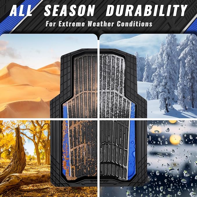 CAR PASS Heavy Duty Rubber Car Floor Mats, Deep Waterproof Car Floor Mats All Weather, Aluminum Film Floor Mats for Cars Non-Slip Universal Trim to Fit for SUVs Trucks Sedans Vans, Black Blue Metallic - Image 5