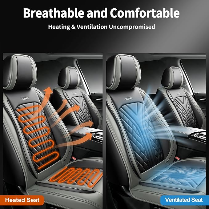for GMC Terrain 2010-2025 2026 Car Seat Covers, Full Set, Gray | Luxury Full Coverage Leather Seat Protectors, Waterproof Breathable, Non-Slip, Easy to Install, Airbag Compatible, All-Season - Image 6