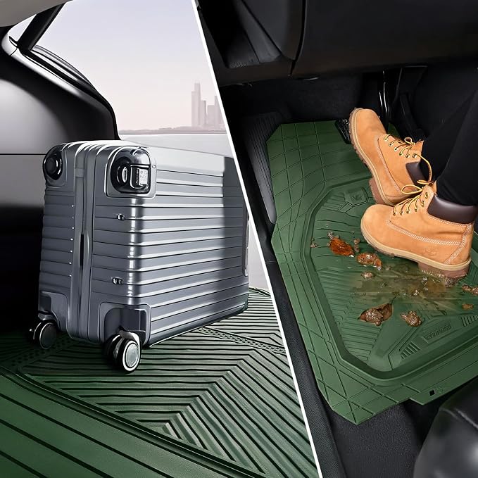 CAR PASS Heavy Duty Rubber Car Mats with Cargo Liner, Deep-Dish Car Floor Mats and Trunk Mat All Weather, Universal Trim-to-Fit for SUVs Trucks Sedans, Waterproof Anti-Slip, Trimmable V12 Olive Green - Image 6