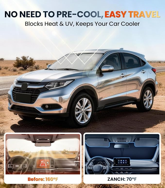 Zanch Custom Windshield Sun Shade for Honda HR-V 2023-2026, 7-Layer UV & Heat Protection, 100% Light Blocking, Vehicle-Specific Fit, Interior Protection, Keeps Cabin Cooler, Foldable SUV Accessories - Image 2
