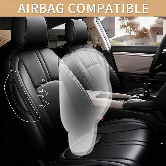 Custom Fit Seat Covers for Honda Civic Sedan EX-L,EX-T 2016-2021 Premium Comfort Faux Leather Car Seat Covers Black - Image 4