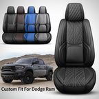 Car Seat Cover Custom Fit for Dodge Ram 1500 2500 3500 2002-2026 Faux Leather Seat Cover Set Compatible with Crew Quad Regular Cab Pickup Truck Cushions (Black, Full Set, Curved Rear) - Image 2