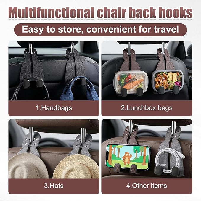 2 Pack Car Seat Back Double Hook, Headrest Hooks for Car, 2026 New Car Seat Back Organizer Storage Hook for Handbag, Purse, Coat Bags, and Accessories - Image 3