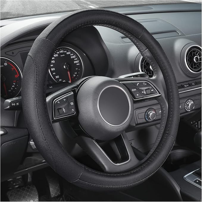 SEG Direct Car Steering Wheel Cover for Prius Civic Model 3 / Y 14"-14.25" | Small Size 35.5-36 cm for Camaro, Microfiber Leather, Anti-Slip Comfortable Grip, Auto Interior Accessories, Black - Image 8