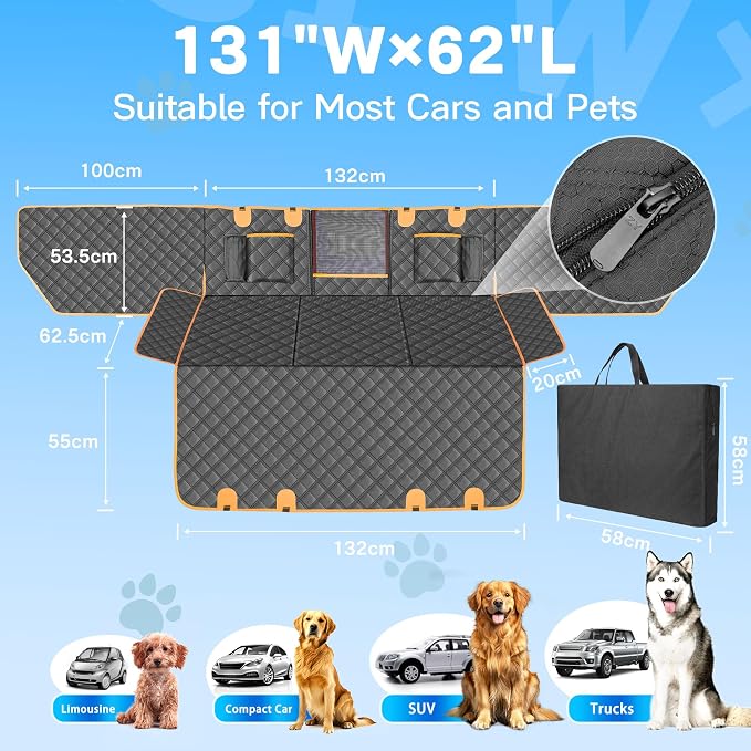 Dog Seat Cover for Back Seat, Hard Bottom Back Seat Extender, 100% Waterproof & Machine Washable, 600D Heavy Duty, Supports 400lbs for Travel & Camping, Dog Back Seat Pet Cover for Cars - Image 6