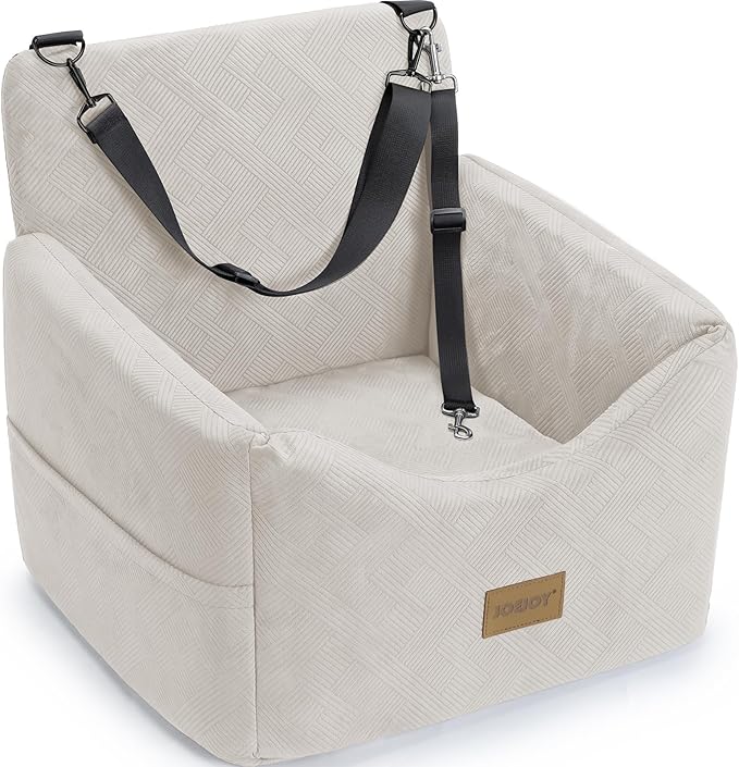 JOEJOY Dog Car Seats for Small Medium Dogs Under 35lbs, Dog Booster Seat with Detachable Washable Cover and Cushion, Memory Foam Pet Car Seat with Safety Belt and Storage Pockets (BGE) by JOEJOY