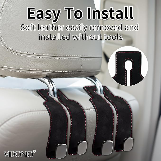 Suede Leather Headrest Hooks for Car, 2 Pack Double Seat Back Organizer Hooks for Purses & Bags, Heavy Duty Metal Car Purse Holder for Handbags, Grocery Bags, Universal Vehicle Storage Accessories - Image 7