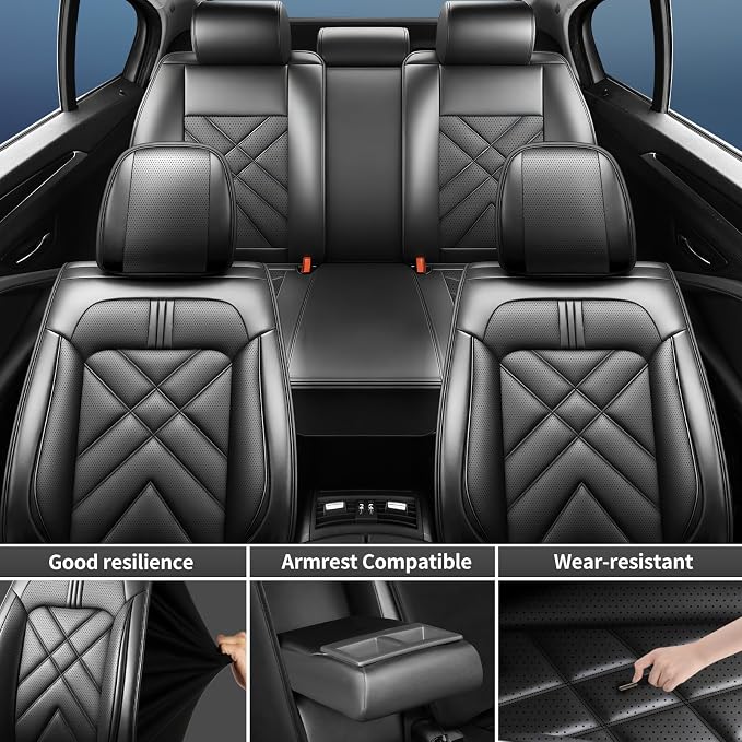 Seltos Car Seat Covers Custom Fit for Kia Seltos 2021-2025 2026, Full Coverage Leather Waterproof Breathable Seat Covers Full Set, Automotive Seat Protectors, Airbag Compatible(5 Seats, Black) - Image 4