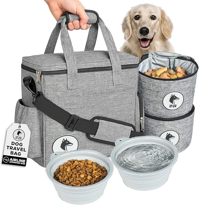 Dog Travel Bag for Supplies - Airline Approved Pet Backpack Organizer | Pet Supply Organizer with Collapsible Bowls, Food Containers, Luggage Sleeve - Camping Gear, Road Trip Essentials by TopDogPetGear