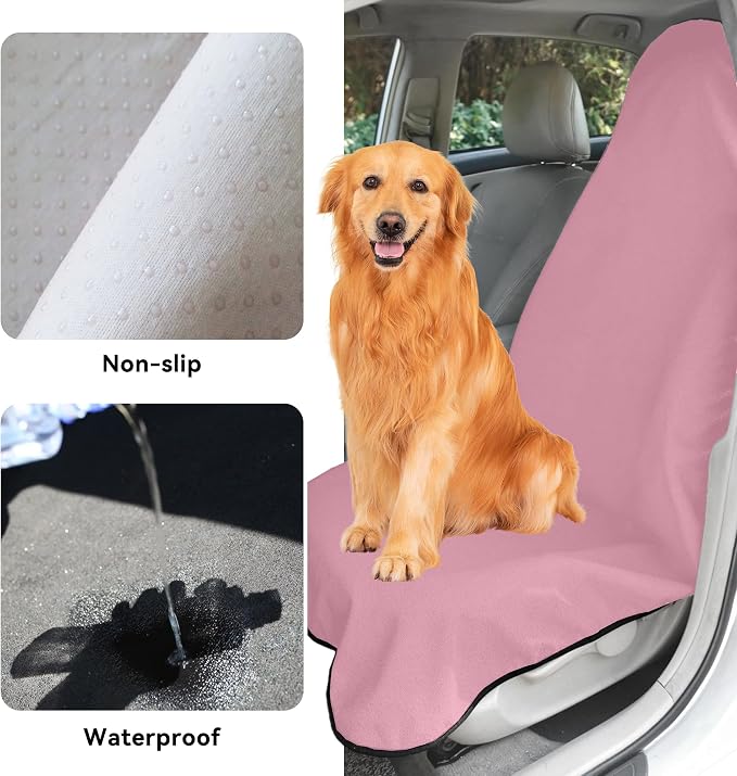 Waterproof Towel Car Seat Cover, Sweatproof Non Slip Towel Carseat Cover, Machine Washable Vehicle Bucket Frontseat Protector Accessories, Universal for SUV, Sedan, Truck (Pink) - Image 4