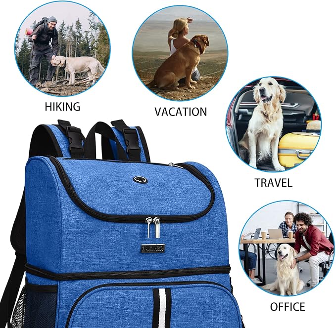 BAGLHER Pet Travel Bag, Double-Layer Pet Supplies Backpack (for All Pet Travel Supplies), Pet Travel Backpack with 2 Silicone Collapsible Bowls and 2 Food Baskets Blue - Image 8
