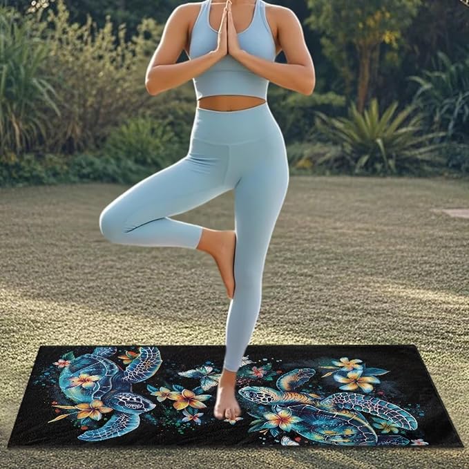 Boho Sea Turtle Car Seat Towel with Storage Bag Sweat Auto Seat Towel Cover Sea Turtle Flower Car Interior Accessories for Women Universal Non Slip Waterproof Protector for Beach Yoga Towels - Image 4