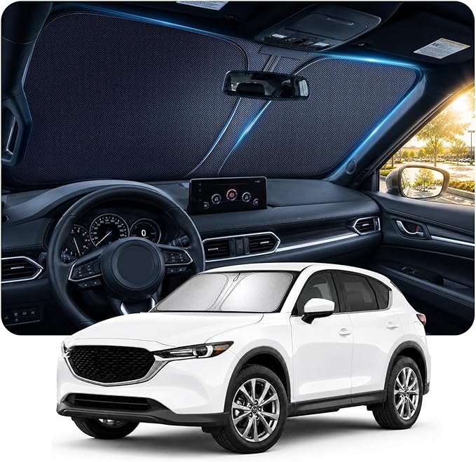 [2026 Upgraded] DooGooCoo Windshield Sun Shade for Mazda CX5 2017-2025 2026 [Cooling Ice-Crystal, 100% Sun Block] Sunshade for Car Windshield for Mazda CX5 Sun Shade, Custom Fit for CX 5. by DooGooCoo