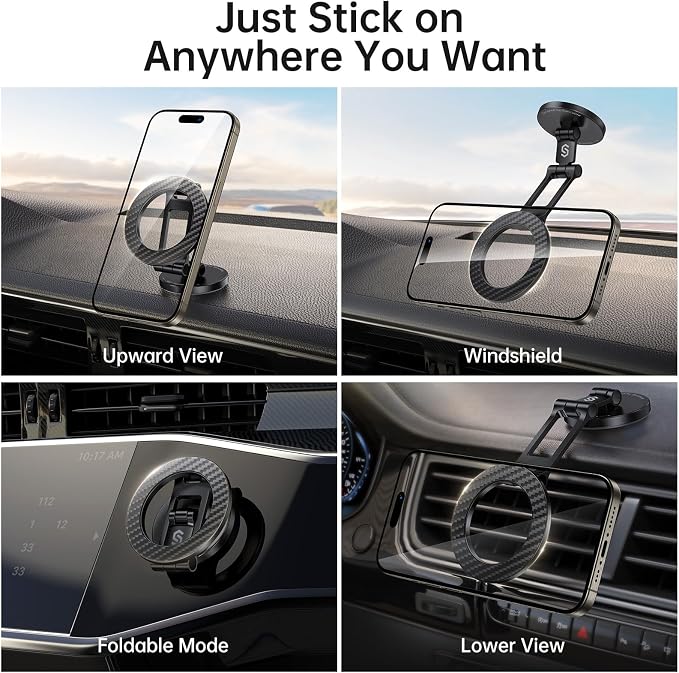 SYNCWIRE Fits MagSafe Car Mount Magnetic Phone Holder for Dash and Tesla | Strong Magnets, All Metal, Flexible 3 Axis, 360° Rotation, Dashboard and Screen Support, For iPhone 17 16 15 14 Pro Max - Image 2