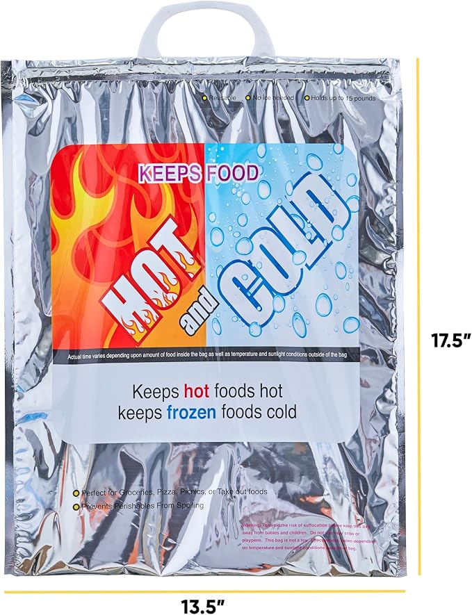 Superio Hot and Cold Insulated Bags for Food Delivery, Grocery Shopping Bags, Food Storage for Hot and Frozen Food for Travel, Disposable Cooler Bag, Reinforced Thermal Lunch Bag (5, 13.5"x17.5") - Image 2