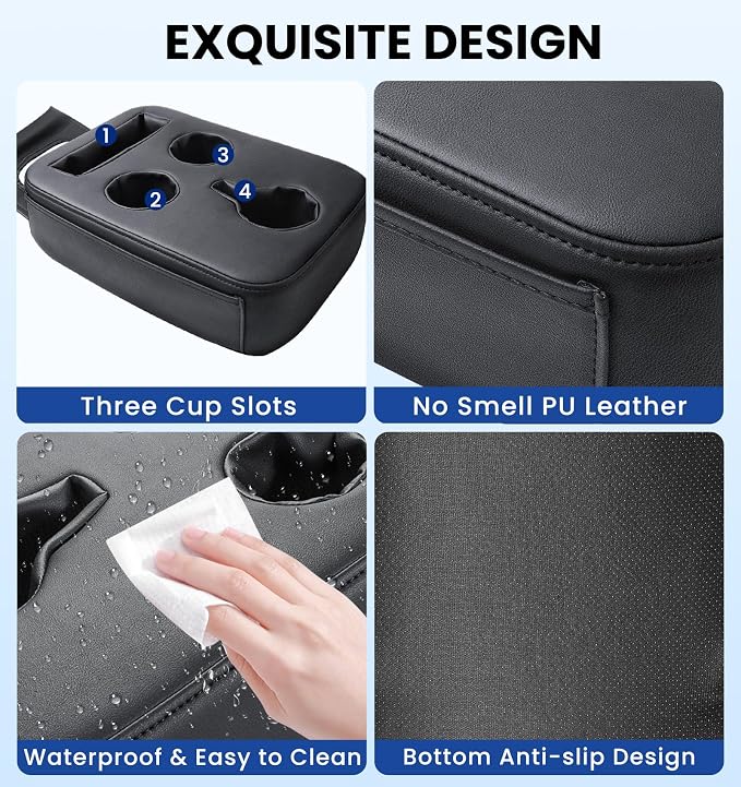 Back Seat Cup Holder for Car, PU Leather Couch Sofa Bed Boat Cup Holder | Console Cup Holder Tray Organizer for Trucks, Minivans, SUVs, RVs, Vehicles, Holds Drinks, Remote, Snacks, with Side Pockets - Image 5