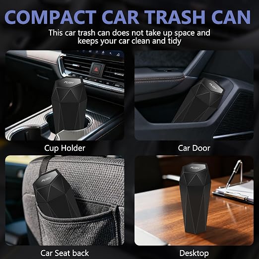 Car Trash Can with Lid, Leakproof, 15 Trash Bags, Black, 1 Pack | Small Garbage Can for Car, Car Accessories for Interior, Multipurpose Organizers and Storage Solutions for Home, Office - Image 3
