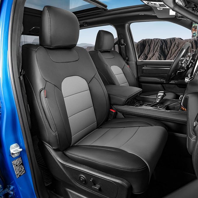 coverdream Wrangler Seat Covers Full Set for 2018-2026 Jeep Wrangler Rubicon,Sport,Sahara SUV,Rear Split Seat w/No Armrest,Fully Covered,Luxury Waterproof Leather Car Seat Protector(Black & Grey) by Coverdream