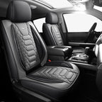 FREESOO Custom Leather for Toyota Tundra Seat Covers 2014-2021 Crewmax Cab | Custom Fit, Full Set, 60/40 Split Bench, Waterproof Faux Leather, for Truck Toyota Tundra Accessories, BlackGrey by FREESOO