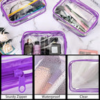 12 Pack Clear Makeup Bag, TSA Approved Toiletry Bag Zippered Clear Cosmetic Pouch, Waterproof Vinyl Plastic Organizer Case for Travel Vacation Bathroom (Purple) - Image 3