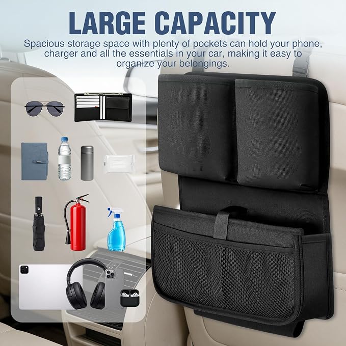Nilight Car Seat Back Organizer 2PCS Black Oxford Fabric Universal | Multi Compartment Cup Holder Hanging Storage Bag Scratch Resistant Durable Design for Cars Vans SUVs MPVs Pickup Trucks - Image 4