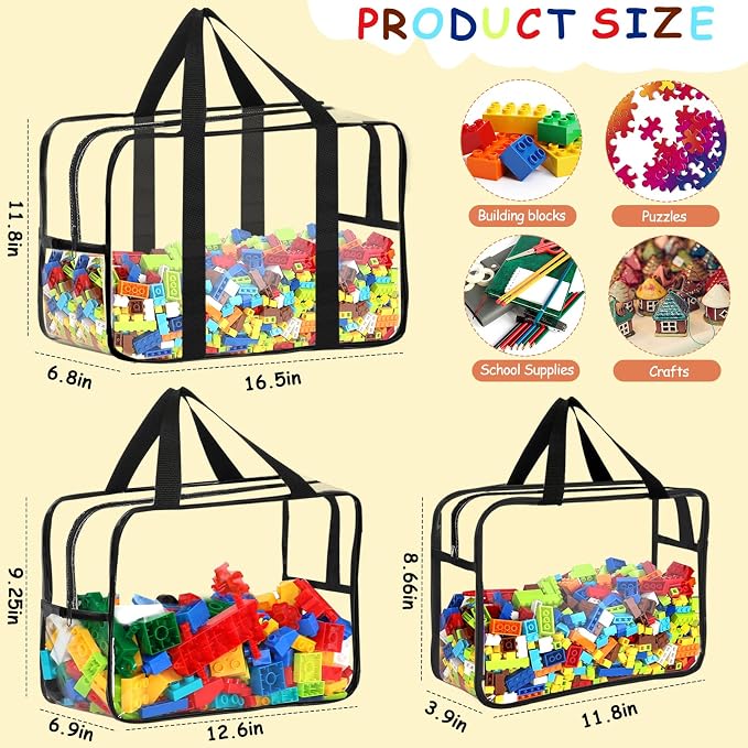 6 Packs Toy Storage Bags with Labels, Reusable Clear PVC Board Game Storage, Travel Waterproof Organizer Bags with Zipper Large Capacity (L, XL, XXL) - Image 2