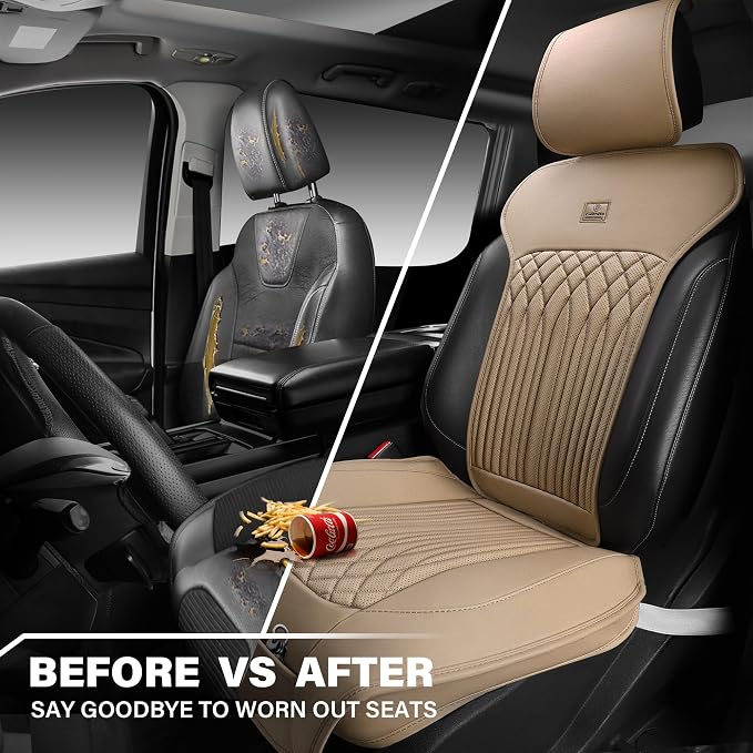 CAR PASS Car Seat Protector, 2 Pack Sideless Nappa Leather Seat Covers for Cars, All Season Waterproof Breathable Front Seats Cushion with Storage Pocket Universal Fit Vehicle Car SUV Truck, All Beige - Image 5