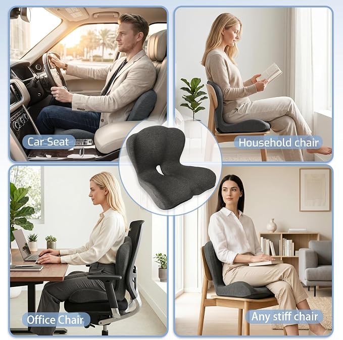Memory Foam Seat Cushion,Office Chair Cushion with Lumbar Support for Back Pressure Relief, Car Seat Cushion with Adjustable Strap,Sciatica Pad Cushions for Car,Truck, Desk,Gaming Chair - Image 8