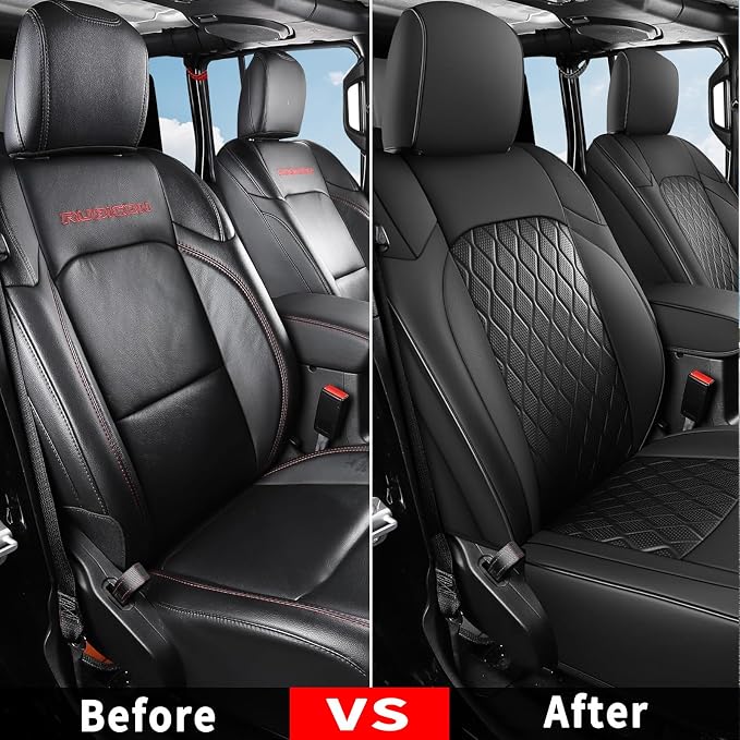 Coverado Seat Covers 4 Door for Jeep Wrangler, 2PCS Leather Car Seat Cover for Jeep Wrangler Vehicle Accessories Custom Fit for 2018-2026 Jeep Wrangler Seat Covers 2-Door/4-Door (Black) - Image 5