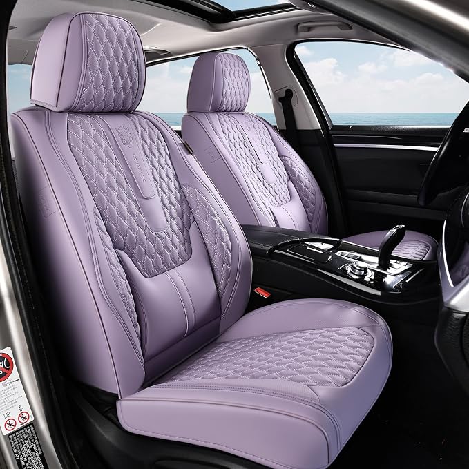 Coverado Seat Covers Full Set, Purple Car Seat Covers, Waterproof Car Seat Cover with Lumbar Support, Leather Car Seat Cushion Protector, Car Seat Covers Universal Fit Most Cars - Image 2