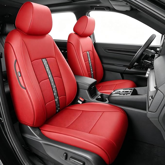 Custom Fit Bling Diamond Seat Covers for Honda CRV 2023-2026 | Full Set 5 Seats Faux Leather Automotive Glitter Crystal Sparkle Strips for Cute Women Girl, Red by AOMSAZTO