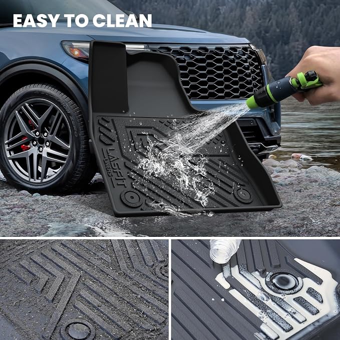 LASFIT Floor Mats for Ford Explorer 2022-2025 2026 6 Seats with Cargo Liner | Custom Fit All Weather Protector TPE Easy Clean Floor Liners with Trunk Backrest Mat Car Mats for Explorer Accessories, Black - Image 5