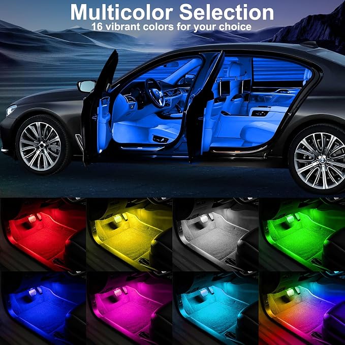 4 Pcs Magnetic Wireless Interior Car Led Lights with Remote Control | 16 Colors USB Rechargeable, Touch Ambient Led Lights for Decor - Image 2