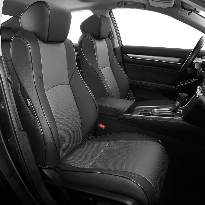 Custom Fit Seat Covers for Honda Accord 2018-2022 | EX-L,Touring,Sport,EX,Hybrid-Faux Leather Waterproof Airbag Compatible Accord Seat Covers Full Set Black&Gray(Not for LX) by AOMSAZTO