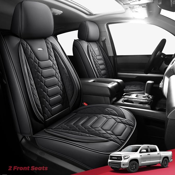 FREESOO for Toyota Tundra Seat Covers 2007-2021 Crewmax Cab 2 Front Set | 2pcs, Custom Fit, Airbag Compatible, Premium Waterproof Leather, for Truck Toyota Tundra Accessories, Black - Image 6