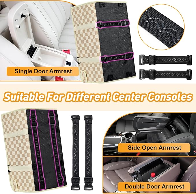 Console Dog Car Seat for Small Dogs, Foldable Booster Seat, Khaki Checkered | Portable Booster Seat Sits On Car Console/ Armrest. Foldable for Easy Storage. for Center Console, Easy To Clean. - Image 4