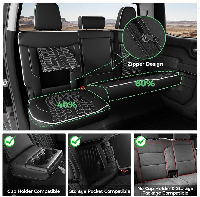 RIDEPOSH Custom Leather Seat Covers for Silverado/Sierra 1500 2019-2026 | Only Crew Cab, Fits 2500/3500HD 2020-2026, Jump Seat Cover(armrest storage only), Protective, Scratch-resistant, Easy-clean - Image 4