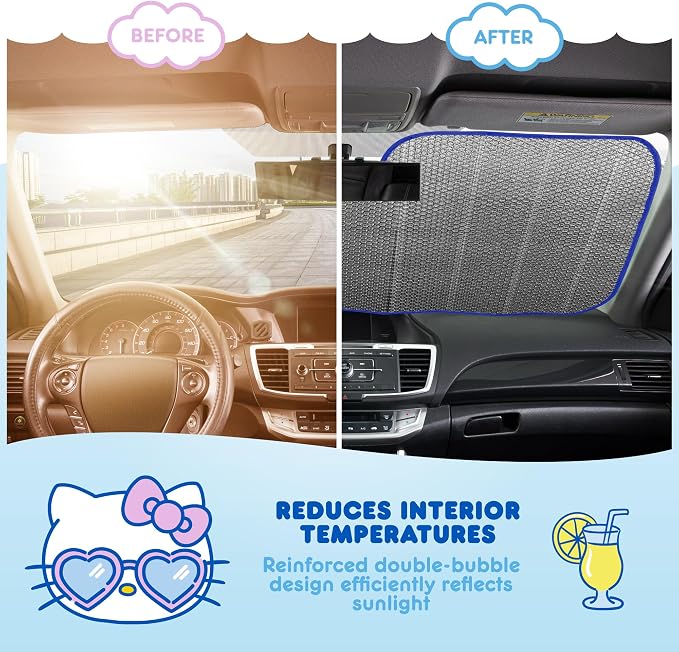 Hello Kitty Car Windshield Sun Shade - Officially Licensed Sanrio Cute Car Accessories for Women - Hello Kitty Accessories Sunshade for Front Windshield - Summer Sunshield Cars Window Shades - Image 4