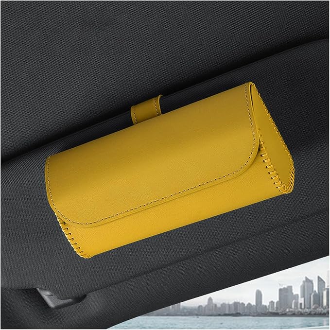 Augeny Sunglasses Holder for Car Sun Visor, Leather Auto Eyeglasses Storage Case with Hidden Magnetic Closure, Protective Glasses Organizer Box, Vehicle Visor Accessories for Woman Man (Yellow) by Augeny