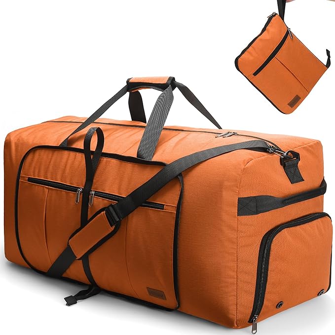 120L Foldable Waterproof Travel Duffel Bag for Men and Women with Shoe Compartment (Orange, EXTRA LARGE, 120L) by Urtala