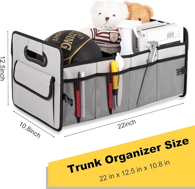 JiatuA Car Trunk Organizer, Collapsible Car Organizers and Storage Grey | Sturdy, Large Capacity, Clean Decor, Multi Compartment Container Box, Adjustable Car Accessories for SUV Sedan Truck - Image 7