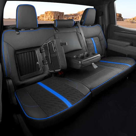 RIDEPOSH Custom Fit Seat Covers for Silverado/Sierra 1500 2019-2026 CrewCab | Fits 2500/3500HD 2020-2026, with Rear Armrest/Seatback Storage, Faux leather, Protective, Scratch-resistant, Easy-clean by RIDEPOSH