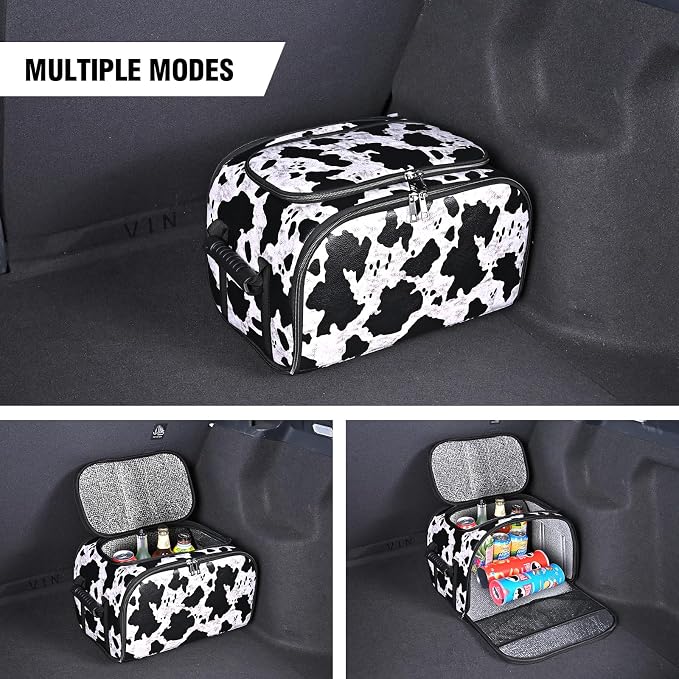 Cow Print Insulated Cooler Bag for Car, Multi-Mode Portable Thermal Lunch Cooler Tote, Reusable Thermal Storage Bag for Drinks, Snacks & Food, Ideal for Car Seat, Trunk, Road Trips & Travel - Image 6