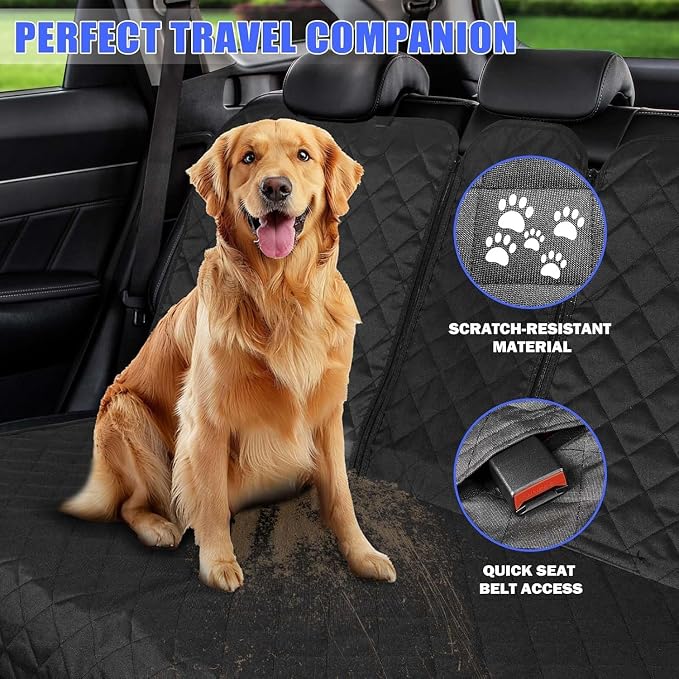 Yonktoo Dog Car Seat Cover for Back Seat, 60/40 Split Bench | 61" Wide • Water-Resistant Oxford • Non-Slip • Black • Full-Size SUVs, Pickups & Large MPVs - Image 3